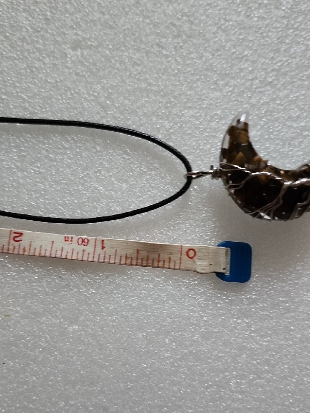 Hand Crafted Smoky Brown Crescent Moon Wire-Wrapped Pendant - Picture 4 of 7